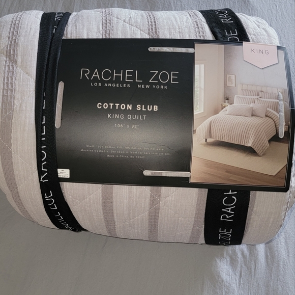 New King Cotton Quilt Rachel Zoe 106" x 92" Grey - Picture 11 of 12
